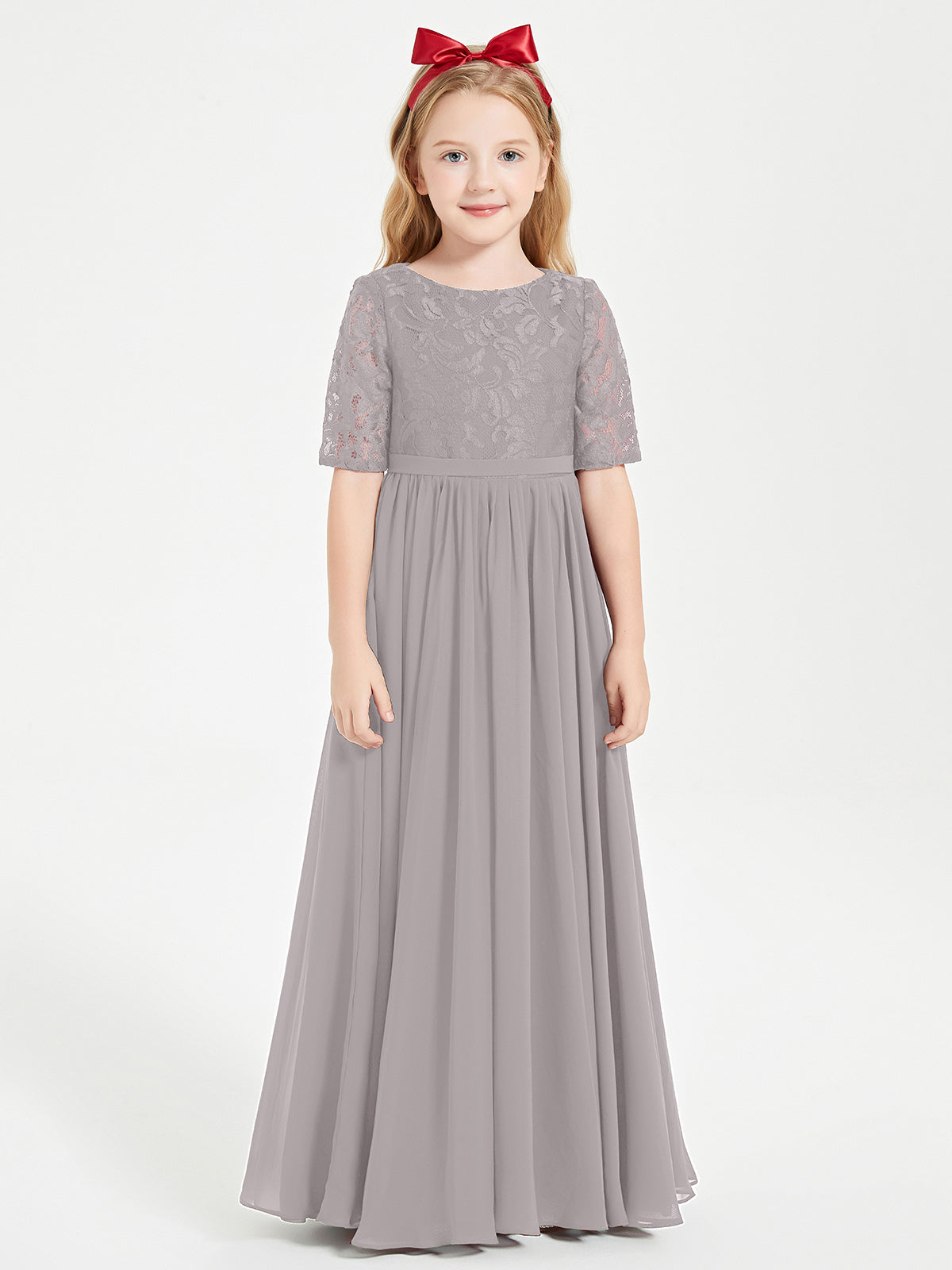 Lace Top Half Sleeved Junior Bridesmaids Dresses Silver